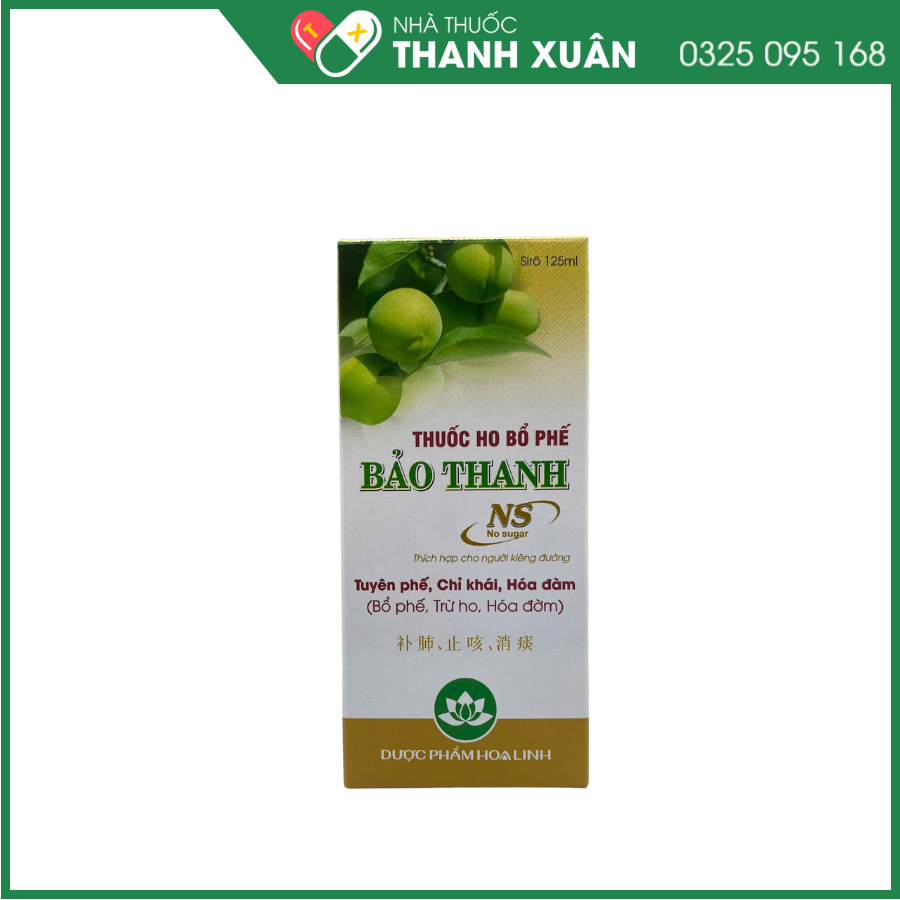 Siro Bảo Thanh No Sugar điều trị chứng ho, viêm phổi